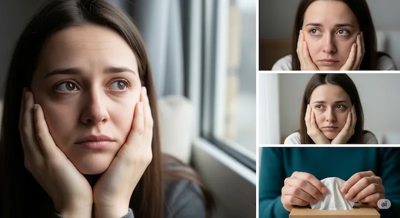 Chica pensativa con cara de tristeza